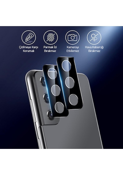 Samsung Uyumlu Galaxy S21 Plus Kamera Lens Koruyucu 3D Cam Siyah Çerçeve