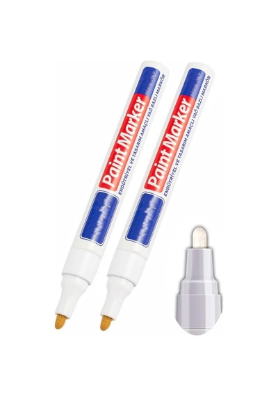 Beyaz Keçeli Markör Kalem 2 Adet Yağlı Bazlı Kalıcı Marker Kalem Hızlı Kuruma Cam Metal Lastik Seramik Ahşap Taş Plastik