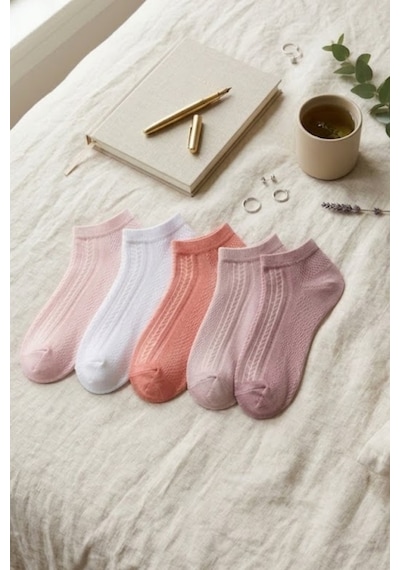Socketta 5'li Karışık Renkli Kadın Bambu Kendinden Desenli Dikişsiz Esnek Yazlık Patik Çorap - Premium Somon-açık Gül Kurusu-pudra-bebe Pembe-beyaz Socketta 5'li Karışık Renkli Kadın Bambu Kendinden Desenli Dikişsiz Esnek Yazlık Patik Çorap - Premium Somon-açık Gül Kurusu-pudra-bebe Pembe-beyaz