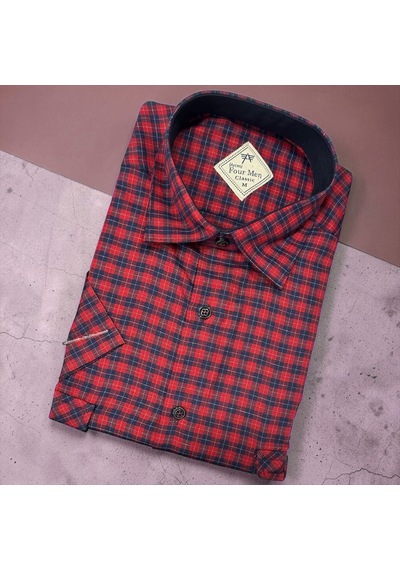 Eren Style Linen Keten Klasik %100 Cotton Kısa Kollu Terletmeyen Gömlek Kırmızı