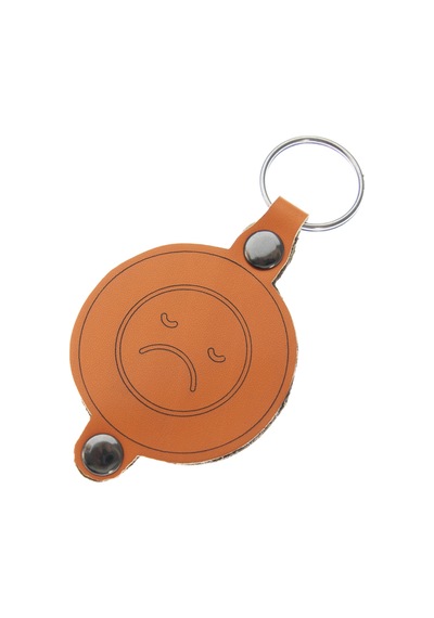 Doodle Desenli İsme Özel Deri Anahtarlık, Özel Gün Hediyesi, Sad Smiley Desenli Anahtarlık