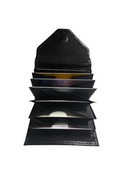 Bons Kaliteli Hakiki Deri Mıknatıslı 10 Gözlü Siyah Akordiyon Model Kartlık 10,5 Cm X 8 Cm Siyah