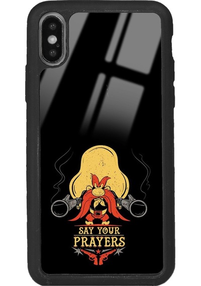 Apple Uyumlu iPhone Xs Max Say Your Prayers Tasarımlı Glossy Telefon Kılıfı Siyah