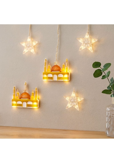 Ramazan Led Perde Lamba 3m Fişli, Eklemeli - Sarı Cami Ve Yıldız
