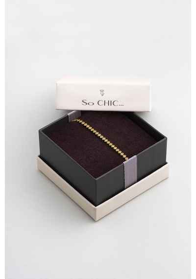 So Chic Sarı Aura 18 Ayar Beyaz Altın Kaplama Ayarlanabilir Gümüş Bileklik Gümüş - Rodyum