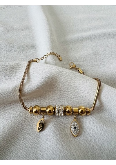 Gold Çelik Göz Detaylı Charm Bileklik Gold - 570875878 Gold