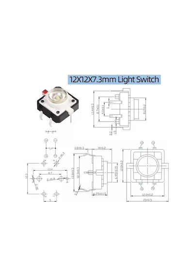 12x12mm Kırmızı Led Işıklı Tact Switch