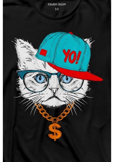 Gözlüklü Kedi Cat Glasses Yo Momy Dolar Uzun Kollu Tişört Baskılı T-shirt 001
