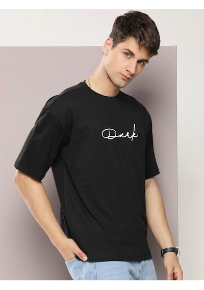 Yake Store Erkek Baskılı Oversize T-shirt - Siyah - Siyah
