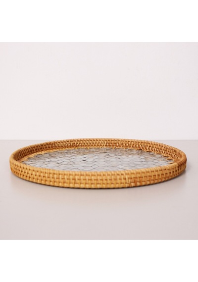 Abstract 35x3 Cm Sedefli Rattan Tepsi & Duvar Dekoru Mix