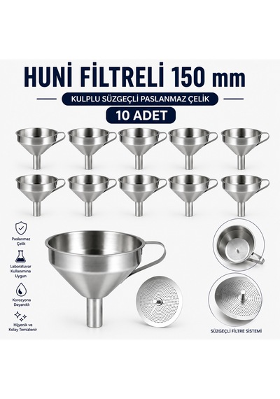 Huni Filtreli 150 Mm - Kulplu Süzgeçli Paslanmaz Çelik 10 Adet