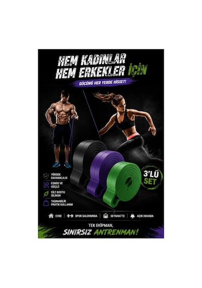 25-35-45 KG Direnç Bandı Seti Kas Geliştirme Lastiği Fitness Pilates Cross Training Bant 3 Sertlik