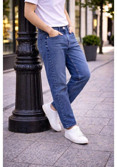Cedy Denim Dar Paça Erkek Yüksek Bel Kot Pantolon - Salaş Mom Jean C333 Mavi