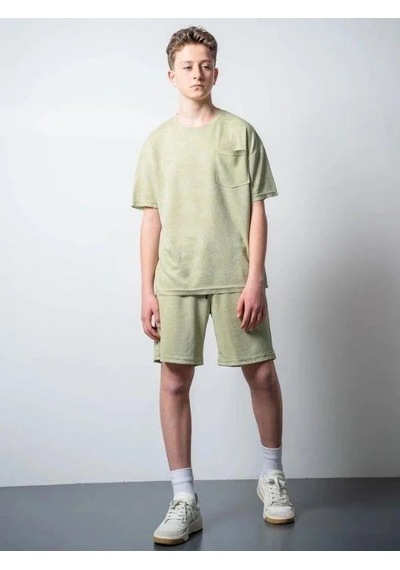 Erkek Çocuk Palmiye Desenli T-shirt Şortlu Takım-15796 Yeşil