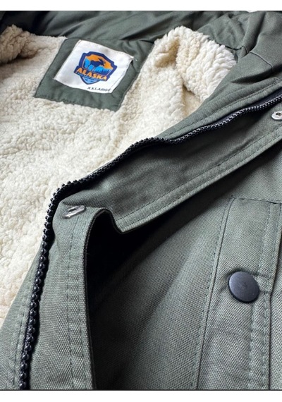 Alaska The Last Frontier Slim Fit Çıkarılabilir Kapüşonlu Gabardin Uzun Parka Kaban Haki