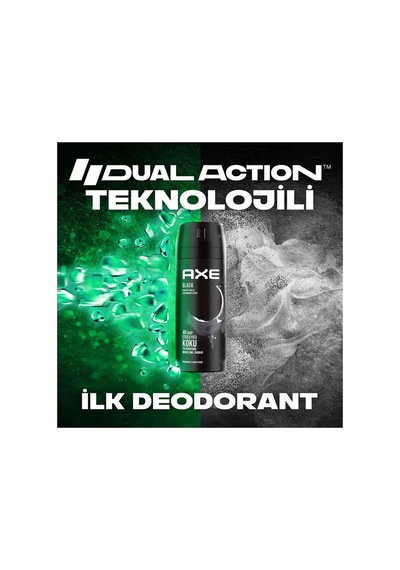 2 Adet Axe Erkek Deodorant & Bodyspray Black 48 Saat Etkileyici Koku Vücut Spreyi 150 Ml Deri