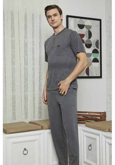 Kly 7615 Erkek Midi Yaka 3'Lü Pijama Takımı