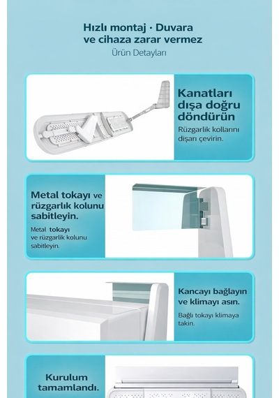 Evrensel Ayarlanabilir Delikli Hava Yönlendirici Klima Aparatı Metal Tokalı Split Tipi Sperlik Greatech