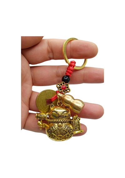 Maneki Neko Pirinç Anahtarlık Üçlü Şans Figür Noprnc01 Gümüş