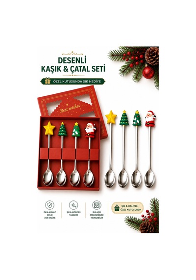 Figürlü Premium Çocuk Cadı Figürlü Paslanmaz Çelik Uçlu Çatal-kaşık Set, 4 Parça 24+ Ay