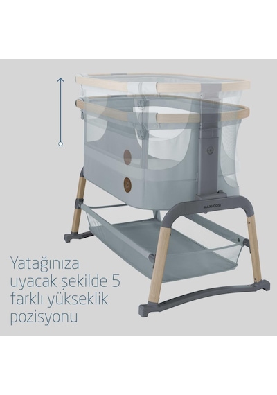 Maxi-Cosi Iora Air Sallanabilen Ahşap Görünümlü Anne Yanı Beşik Beyond Grey
