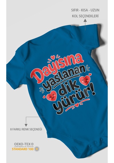 Morivokids Dayısına Yaslanan Dik Yürür Kısa Kollu Bebek Body %100 Pamuk Zbn254-kk Koyu Mavi