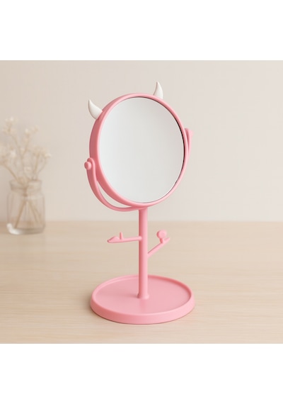 Yuvarlak Makyaj Aynası 15 Cm Renkli Plastik, Takılabilir Açık Ahşap