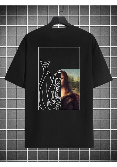 Altamira Unisex Siyah Monalisa Baskılı Oversize T-shirt 001