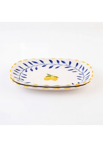 Güral Limon Desenli 2li 24 Cm Porselen Kayık Tabak Seti Çok Renkli