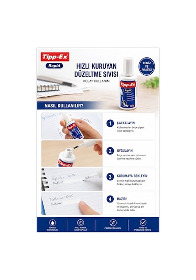 Sıvı Silici Daksil 1 Adet Tipp-ex 20 Ml Fırçalı Sıvı Düzeltici Daksil Yazı Düzeltici Okul Ofis Büro Fırça Uçlu Daksil