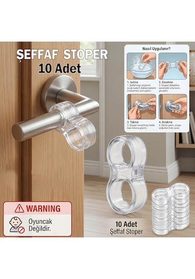 10 Adet Şeffaf Silikon Plastik Kapı Kolu Pencere Tutucu Tutacağı Duvar Koruyucu Tamponu Stoperi