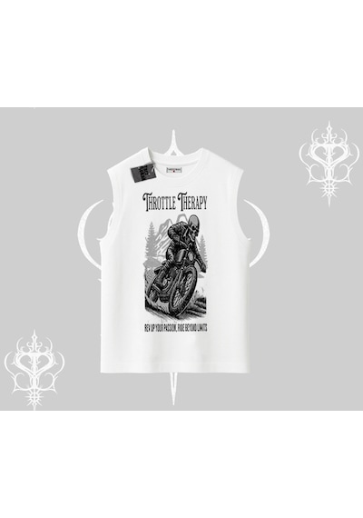 Startmore Startmore Kolsuz Tshirt Throttle Therapy No Brakes Just Freedom Beyaz