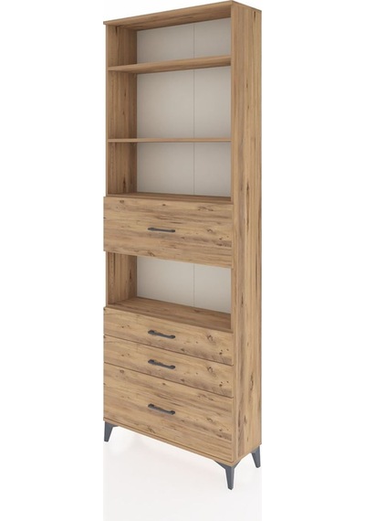 Arges Dolap 4 Raflı 4 Çekmeceli 88x30x243 Çam-çam Çam