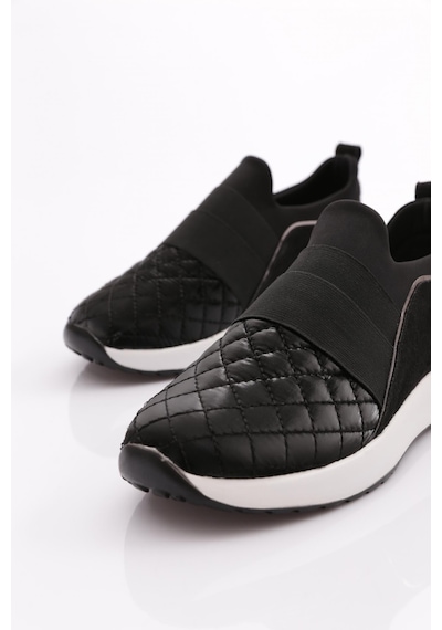 Dgn 204 Kadin Üstü Lastikli Kare Desenli Sneaker Ayakkabi 204-2494-R1690 Siyah