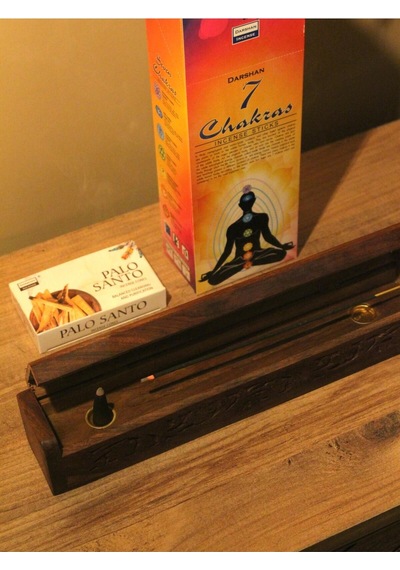 Ağaç Tabut Tütsülük & 10 Adet Palo Santo Konik Tütsü & 7 Çakra Çubuk 6lı Paket 250 Adet Tütsü