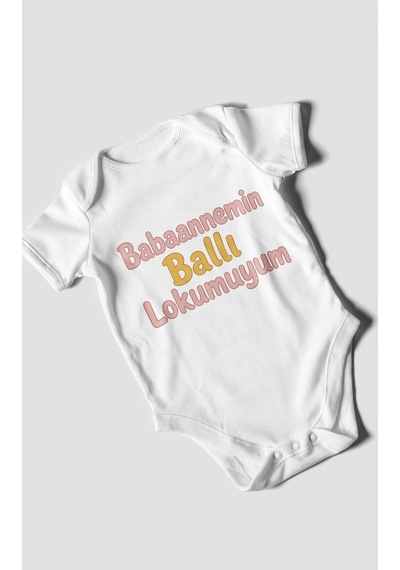 Morivokids Babaannemin Ballı Lokumuyum Kısa Kollu Bebek Body %100 Pamuk Beyaz