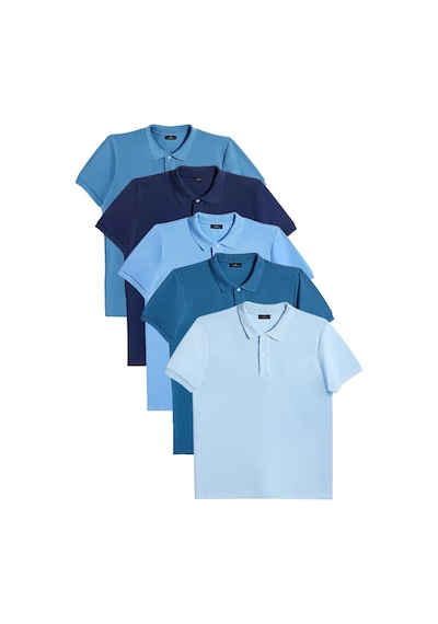 Tudors Erkek 5'li Paket Lacivert-petrol-k.petrol-mavi-k.mavi Slim Fit Pamuklu Düz Pike Polo Yaka Tişört-33007 Multi Çok Renkli