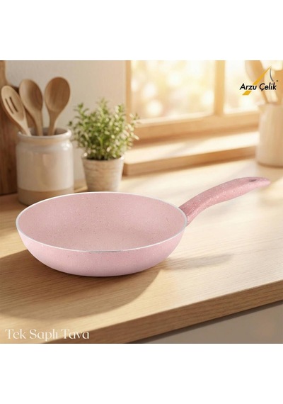 28 Cm Granit Tek Saplı Tava - Pembe Diğer