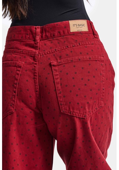 Kadın Kırmızı Puantiye P-6w6-35 Palazzo Fit Denim Jean