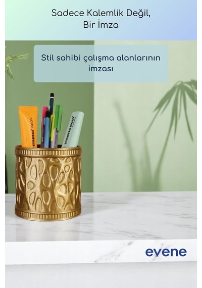 Kalemlik Masa Kalemliği Organizer Kalemlik Altın Renk Model 76 Çok Renkli