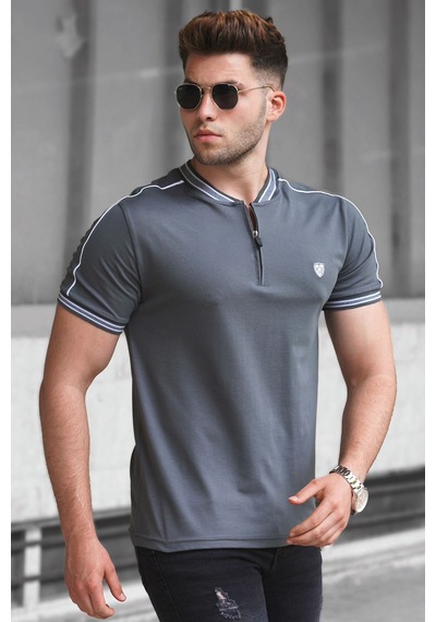Madmext Madmext Füme Polo Yaka Erkek Tişört 9281-Füme