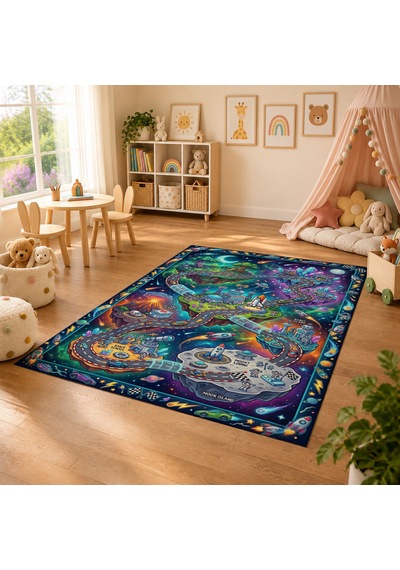 Kartela Halı Galaksi Macerası Kaymaz Taban Çocuk Oyun Halısı - 120 X 180 Cm Çok Renkli