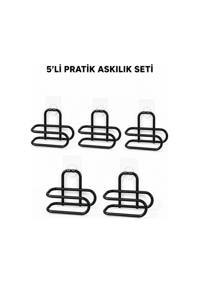 Siyah Metal Wc Kağıtlık Yapışkanlı Tuvalet Kağıdı Rulo Tutucu 5 Adet Avantajlı Set Çok Renkli