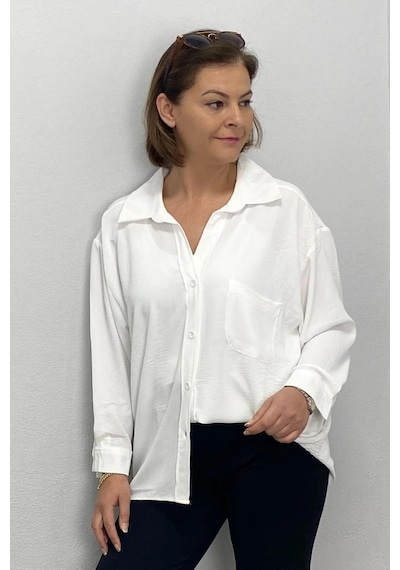 Mia Butik Kadın Beyaz Ayrobin Gömlek Beyaz