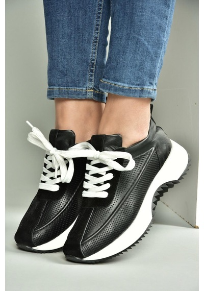 Fox Shoes U555020503 Siyah Hakiki Deri Spor Ayakkabı Sneakers Siyah-hakiki Deri