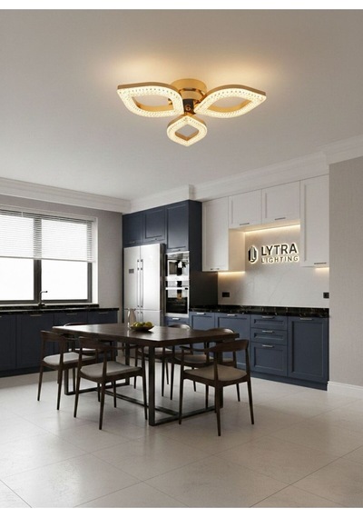 Yonca Model Gold 3"lü Ledli 3 Renk Modu Kristal Salon Mutfak Yatak Çocuk Odası Avize Altın