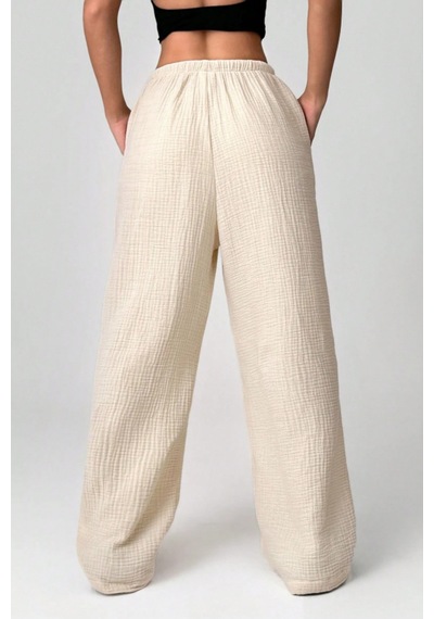 Tarz Cool Bol Paça Müslin Kadın Pantolon Kmslpnt0125 Bej
