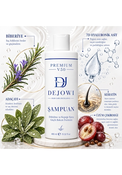 Dejowi V50 Premium Dökülme Ve Kepek Karşıtı Şampuan 400 Ml Sls/sles İçermez Tüm Saçlar