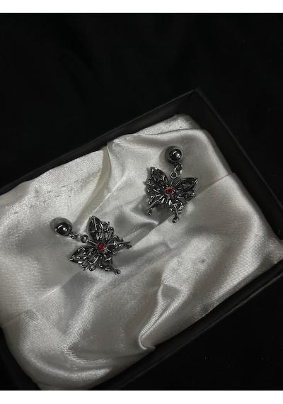 Dükkan Design Taşlı Gotik Kelebek Kolye Antrasit