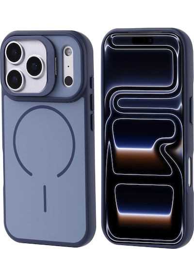 Apple Uyumlu iPhone 17 Pro Kılıf M-safe Şarj Özellikli Kamera Standlı Zore Notron Kapak Lacivert